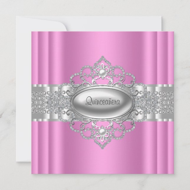 Elegant Pink and White Quinceanera Invitations (Front)