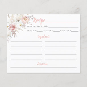 Elegant pink and white recipe card bridal shower