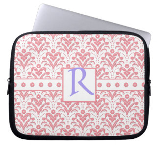 Elegant Pink and White Retro 1930s Art Deco Damask Laptop Sleeve