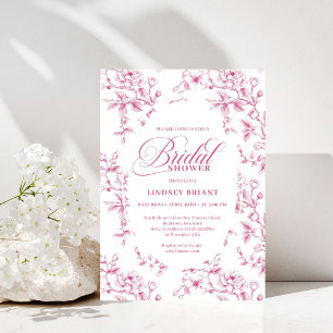 Elegant Pink and White Rose Pattern Bridal Shower  Invitation
