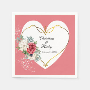 Elegant Pink And White Rose Wedding Napkins