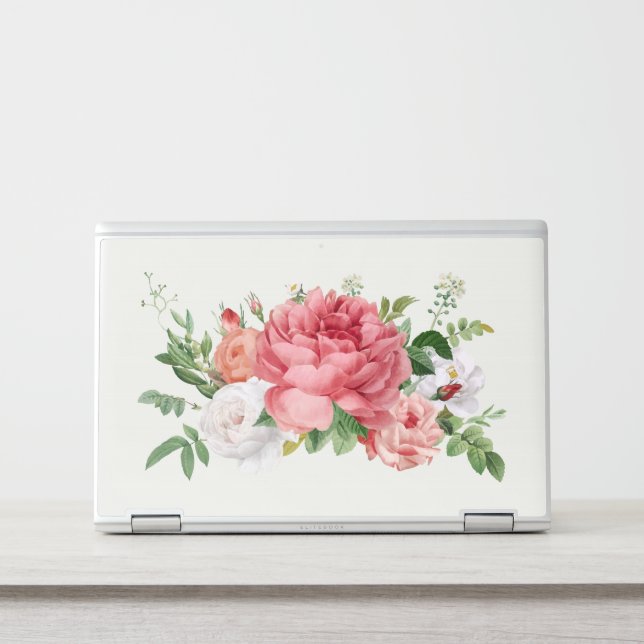 Elegant Pink and White Roses | Floral HP Laptop Skin (Front)