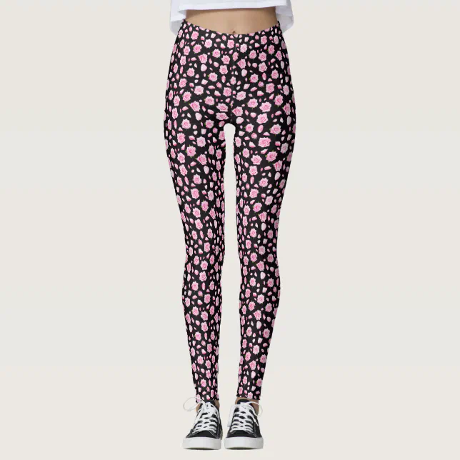 Elegant Pink and White Roses Leggings