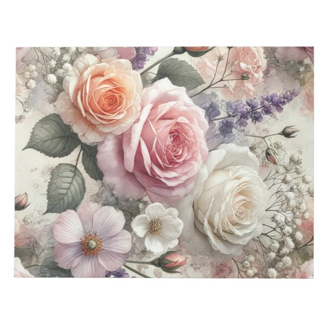 Elegant Pink and White Roses Notepad (Front)