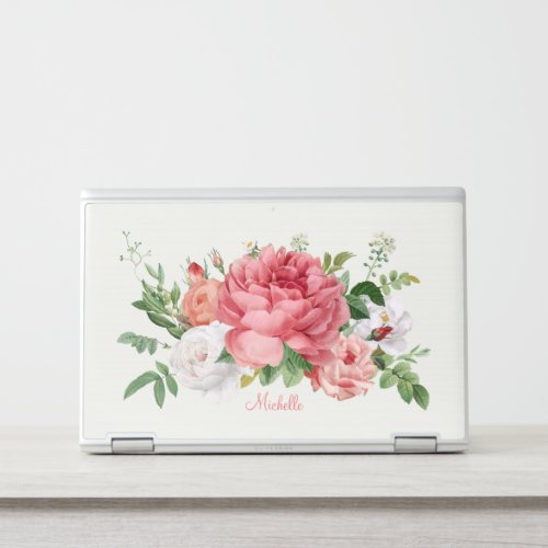 Elegant Pink and White Roses Personalized  Floral HP Laptop Skin