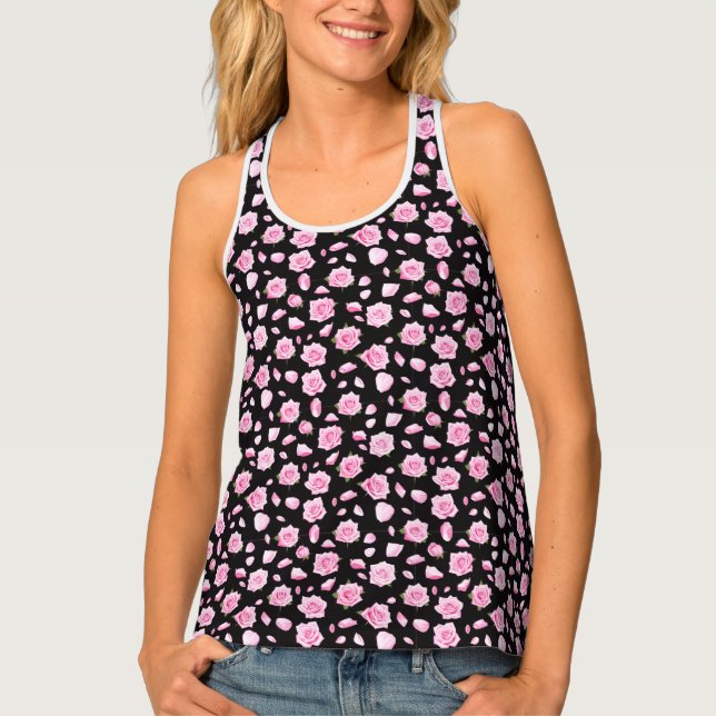 Elegant Pink and White Roses Tank Top (Front)