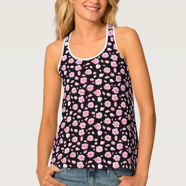 Elegant Pink and White Roses Tank Top