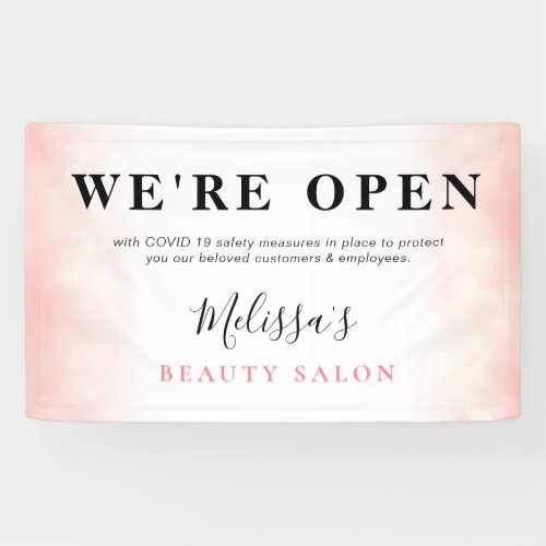 Elegant pink and white Salon covid reopening Banner