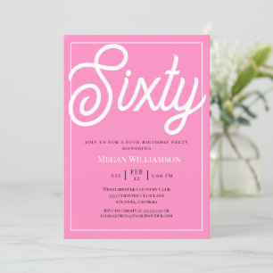 Elegant Pink and White Script 60th Birthday Invitation