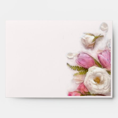Elegant Pink and White Spring Floral Watercolor Envelope