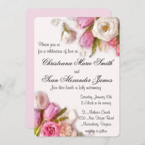 Elegant Pink and White Spring Floral Watercolor Invitation