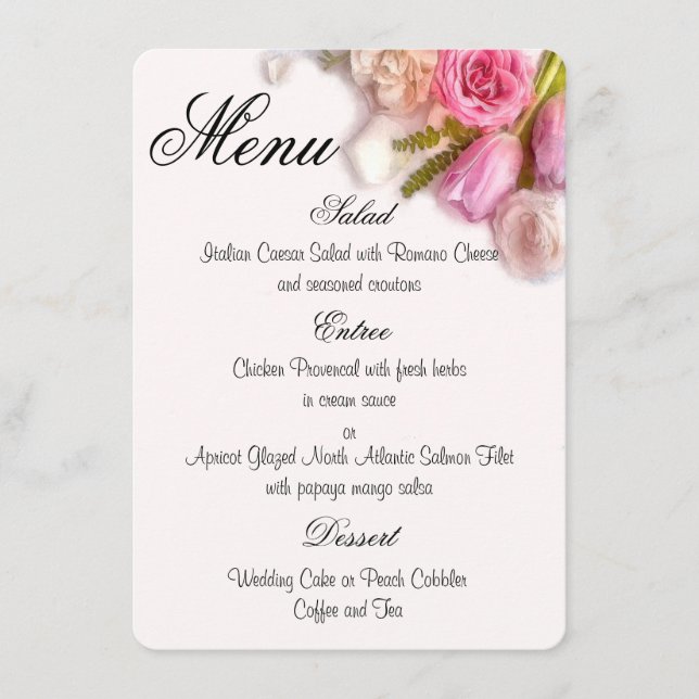 Elegant Pink and White Spring Floral Watercolor Menu (Front)