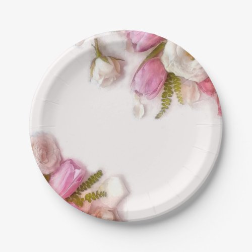 Elegant Pink and White Spring Floral Watercolor Paper Plates