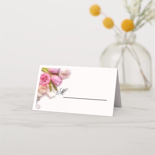 Elegant Pink and White Spring Floral Watercolor Place Card