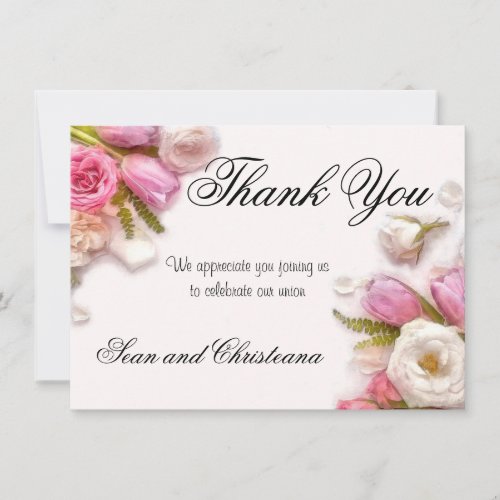 Elegant Pink and White Spring Floral Watercolor Thank You Card