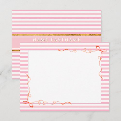 Elegant Pink and White Striped Ribbon Stationery Note Card
