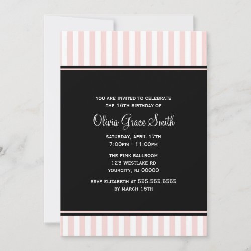 Elegant Pink and White Stripes Birthday Personalized Announcements