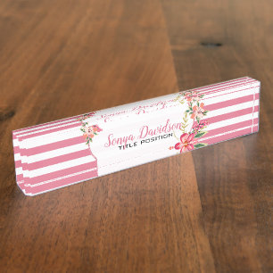 Elegant Pink And White Stripes Name Plate