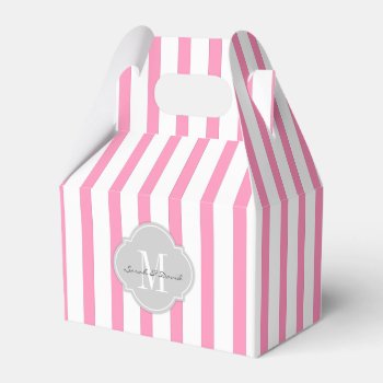 Elegant Pink And White Stripes With Monogram Favor Boxes by weddingsNthings at Zazzle
