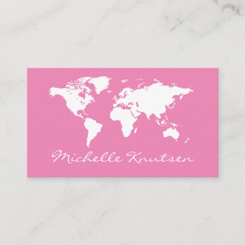 elegant Pink and white Travel Agent World Map  Business Card