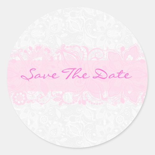 Elegant Pink And White Vintage Floral Lace Classic Round Sticker