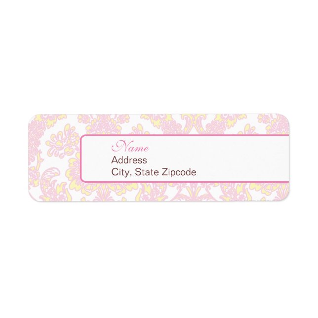 Elegant Pink and Yellow Damask Address Label (Front)