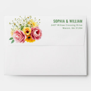 Elegant Pink and Yellow Floral Bouquet Envelope