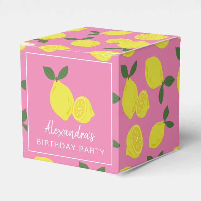 Elegant Pink and Yellow Lemon Party Favor Boxes (Front Side)