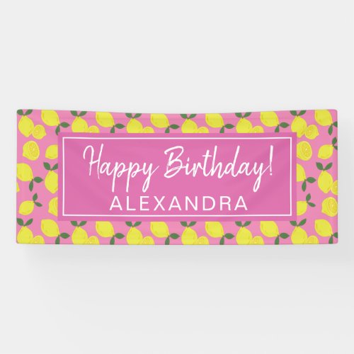 Elegant Pink and Yellow Lemon Party Happy Birthday Banner