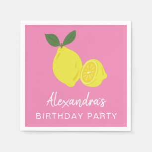 Elegant Pink and Yellow Lemon Party Napkins