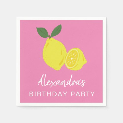 Elegant Pink and Yellow Lemon Party Napkins