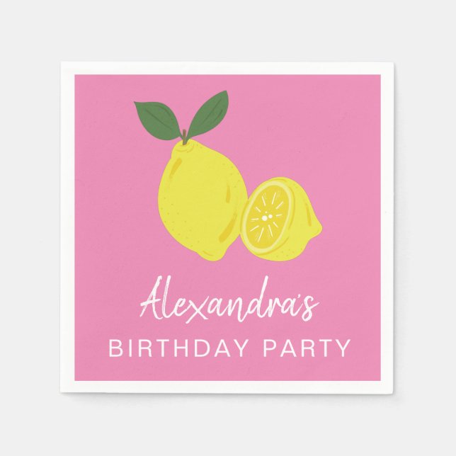 Elegant Pink and Yellow Lemon Party Napkins (Front)
