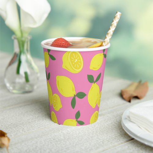 Elegant Pink and Yellow Lemon Party Paper Cups