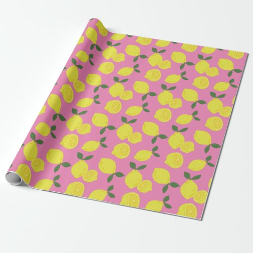 Elegant Pink and Yellow Lemon Pattern Wrapping Paper