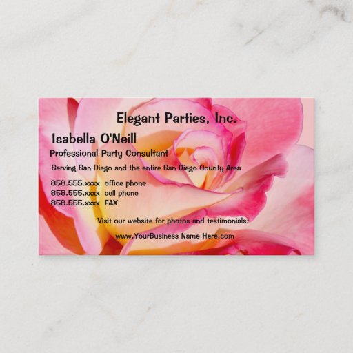 Customizable Elegant Pink and Yellow Rose Business Card Template
