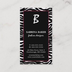 Elegant Pink and Zebra Monogram Business Cards