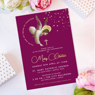 Elegant Pink Angel Confirmation Communion Faith Foil Invitation