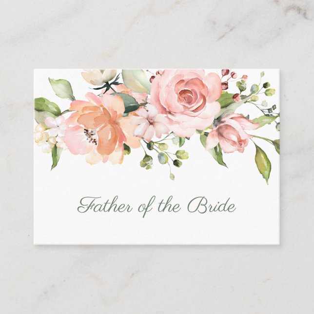 Elegant pink apricot roses Father of the Bride Place Card (Front)