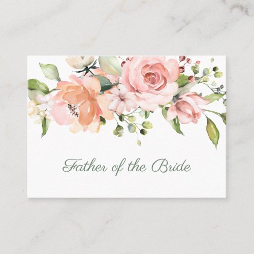 Elegant pink apricot roses Father of the Bride Place Card