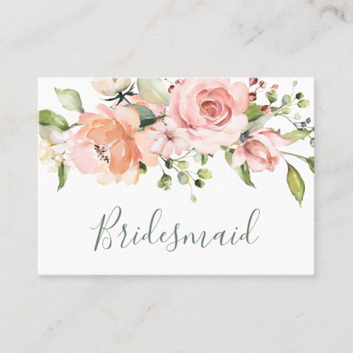 Elegant pink apricot roses Wedding Bridesmaid Place Card