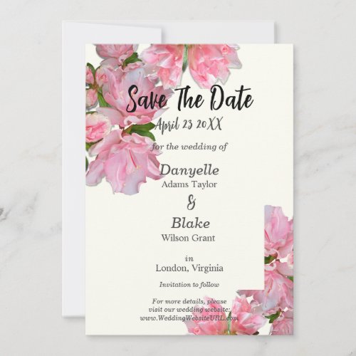  Elegant Pink Azalea  Ivory Save the Date Card 
