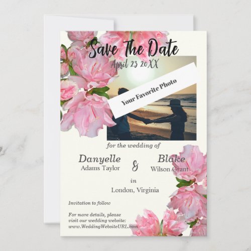 Elegant Pink Azalea Photo Save the Date Card