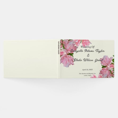 Elegant Pink Azaleas  Ivory Floral Wedding Guest Book