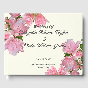 Elegant Pink Azaleas & Ivory Floral Wedding Guest Book