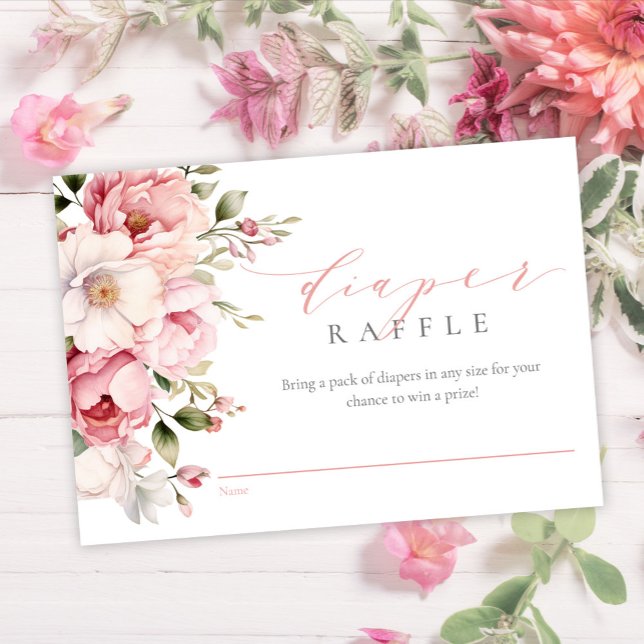Elegant Pink Baby Girl Baby Shower Diaper Raffle Enclosure Card (Creator Uploaded)