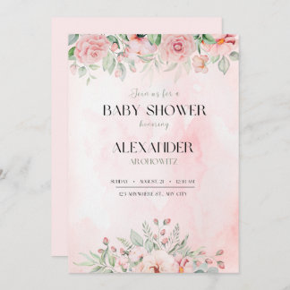 elegant pink baby girl shower invitation flowers
