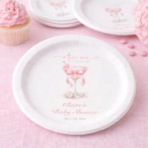 Elegant Pink Baby Girl Tini One Baby Shower Paper Plates