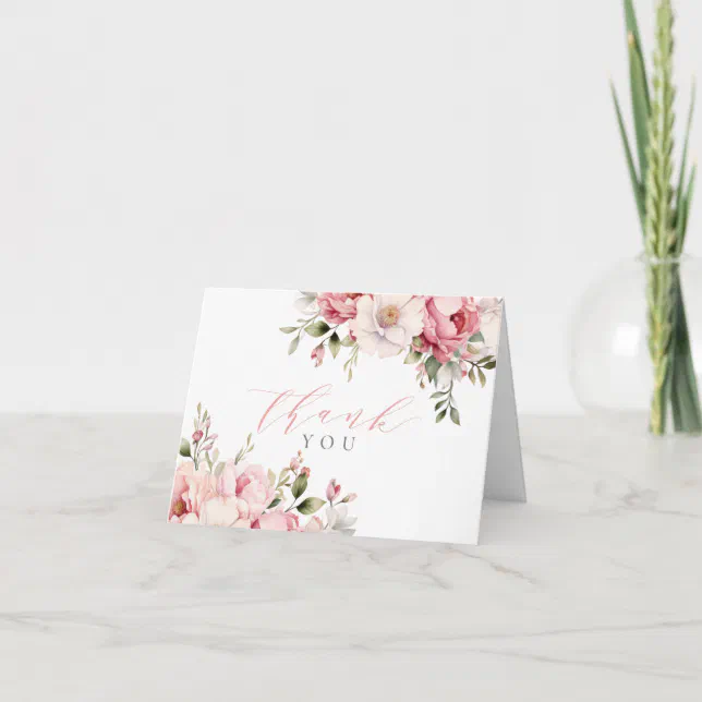 Elegant Pink Baby In Bloom Girl Baby Shower Folded Thank You Card | Zazzle
