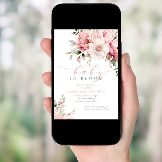 Elegant Pink Baby In Bloom Girl Baby Shower Invitation (Front Digital)