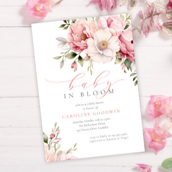 Elegant Pink Baby In Bloom Girl Baby Shower Invitation by JAmberDesign at Zazzle